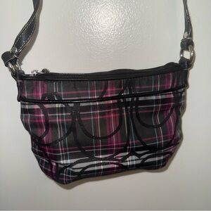 Coach Plaid Cross Body Bag - Black and Pink